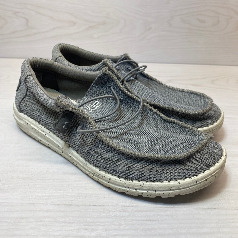 Hey Dude Mens 9‎ Wally Sox Loafers White Slate Grey Slip On Shoes Comfort Casual